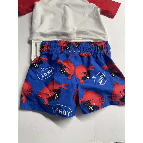 Cute Carters Boys 3M Swim Trunk Matching Shirt 2 Piece Ahoy Matey Pirate Crab - Picture 5 of 9
